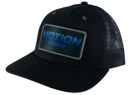 Black Trucker Snapback w/ Blue Motion Retro Fade Patch