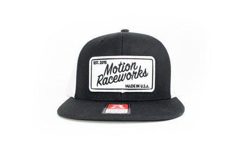 Motion Heritage Flat Bill Black w/ White Patch Snapback 95-135-Motion Raceworks-Motion Raceworks