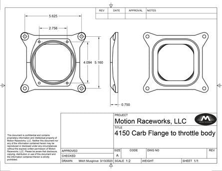 4150 to 102mm Billet EFI Throttle Body Adapter Flange 10-13019-Motion Raceworks-Motion Raceworks