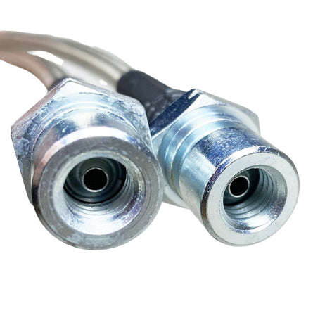 S550 & S650 Mustang Front Brake Line Kit +7" From Stock Length -03AN 90° Female on Caliper End, 010-0250-F3 - Motion Raceworks