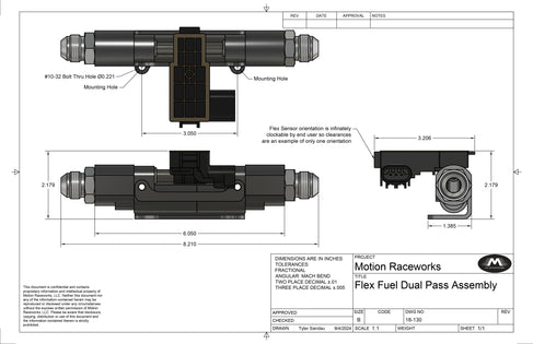 Billet E85 Flex Fuel Sensor Mount Dual Channel In Line 6, 8, 10AN Sensor Not Included - Motion Raceworks