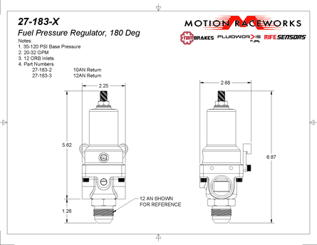 Fluidworks 21-32 GPM Fuel Pressure Regulator 180 Degree