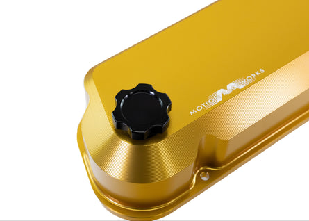 Motion Raceworks Gold Anodized Billet SBF Valve Covers