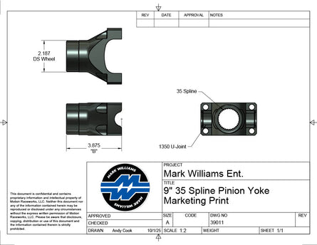 Ford 9" 35 spline 1350 Series Extreme Duty 4340 Billet Steel Pinion Yoke - Motion Raceworks