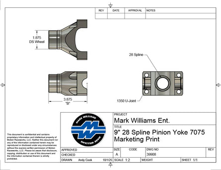 Ford 9" 28 spline 1350 Series Ultralight 7075 Aluminum Pinion Yoke - Motion Raceworks