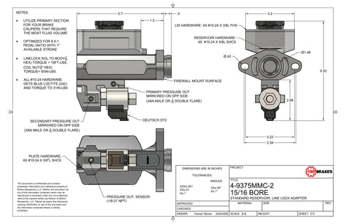 1988.5-1993 S10 Sonoma Blazer TBM Modular 15/16" Bore Billet Master Cylinder Conversion Kit - Motion Raceworks