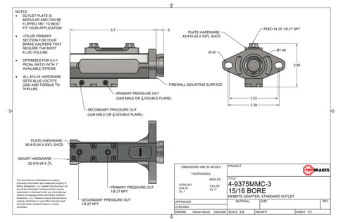 TBM Modular Billet Master Cylinder 15/16" Bore (Remote Top) - Motion Raceworks