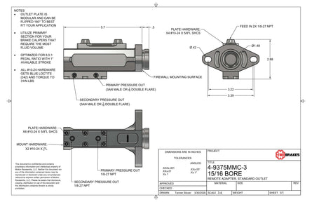 TBM Modular Billet Master Cylinder 1.032" Bore (Remote Top)