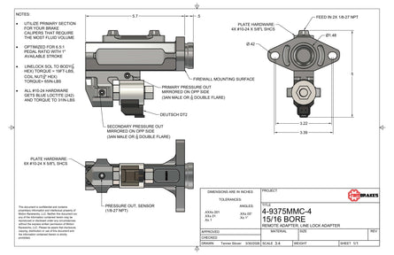 TBM Modular Billet Master Cylinder 1.032" Bore (Remote Top)