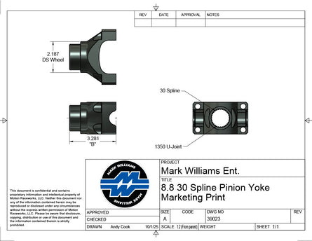 8.8 Ford High Strength 4340 30 Spline Pinion Yoke - Motion Raceworks