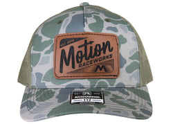 Marsh Duck Camo Leather Patch Trucker Hat: Limited Edition - Motion Raceworks