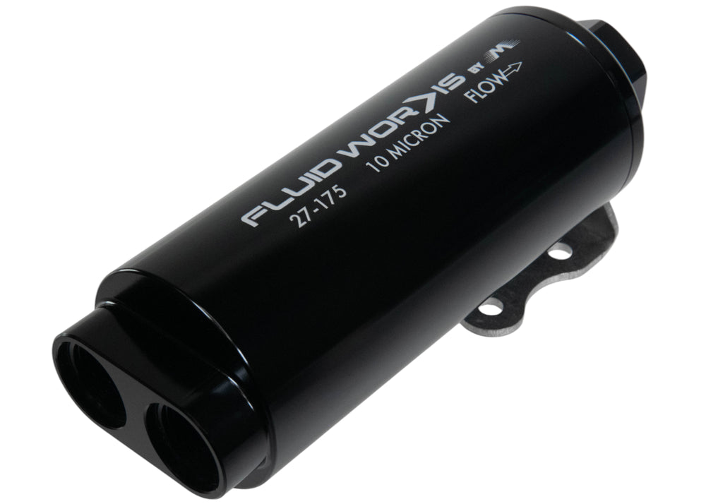 Fluidworks Dual Inlet 12GPM Post Fuel Filter w/ Mount (10 micron) - Motion Raceworks
