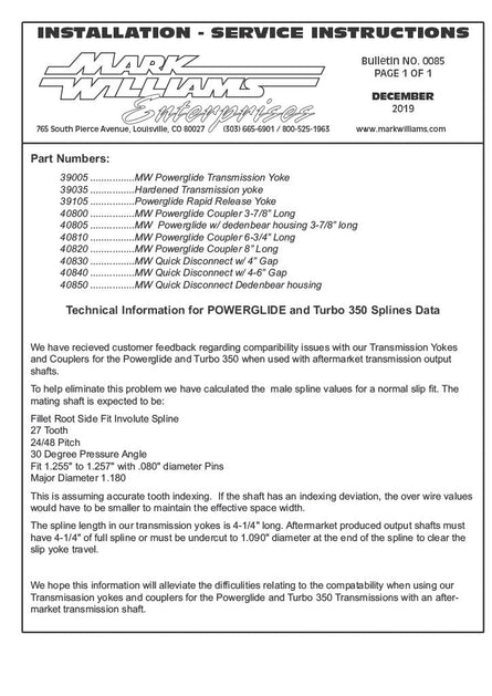 Dedenbear-Powerglide Slip Yoke 1350