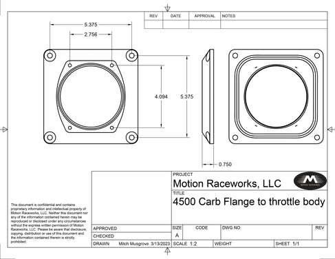 4500 to 102mm EFI Throttle Body Flange 10-13020-Motion Raceworks-Motion Raceworks