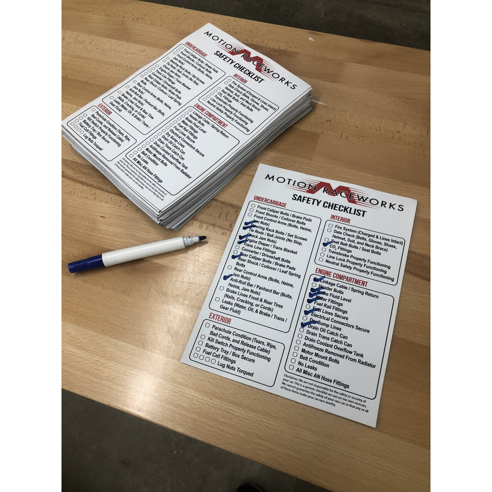 Motion Safety Checklist Dry Erase Motion Raceworks