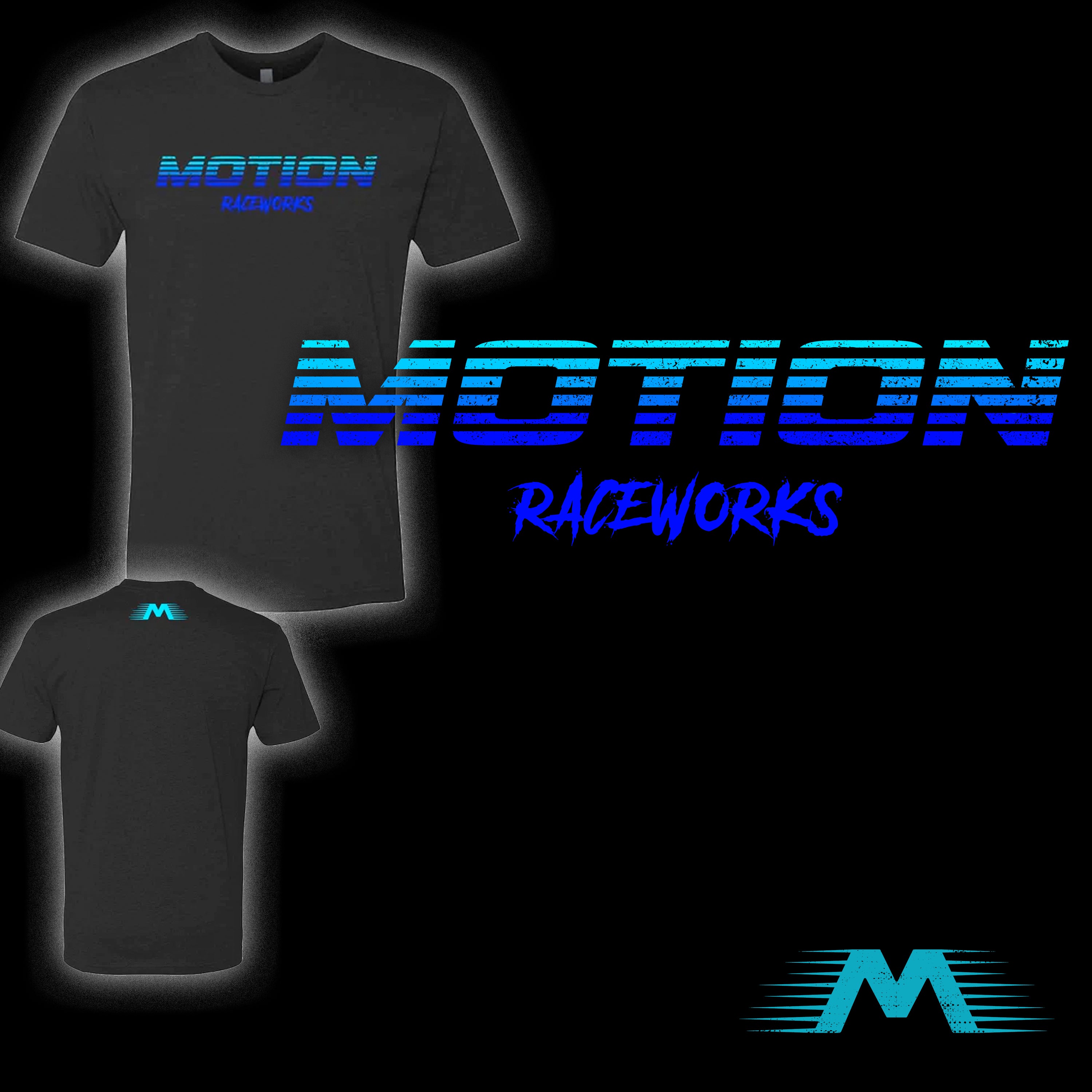 Blue on Black Motion 80s Fade Shirt 96-131 – Motion Raceworks